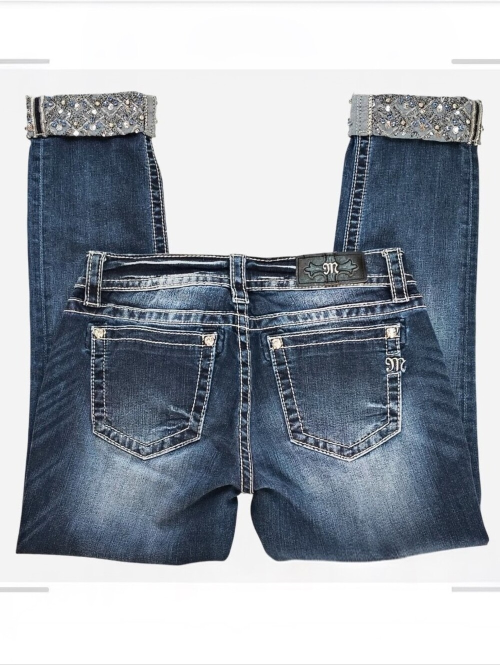 Miss Me Signature Cuffed Skinny Jeans Women's 29 Mcbling Y2K Vintage Vibes Retro - Picture 2 of 10